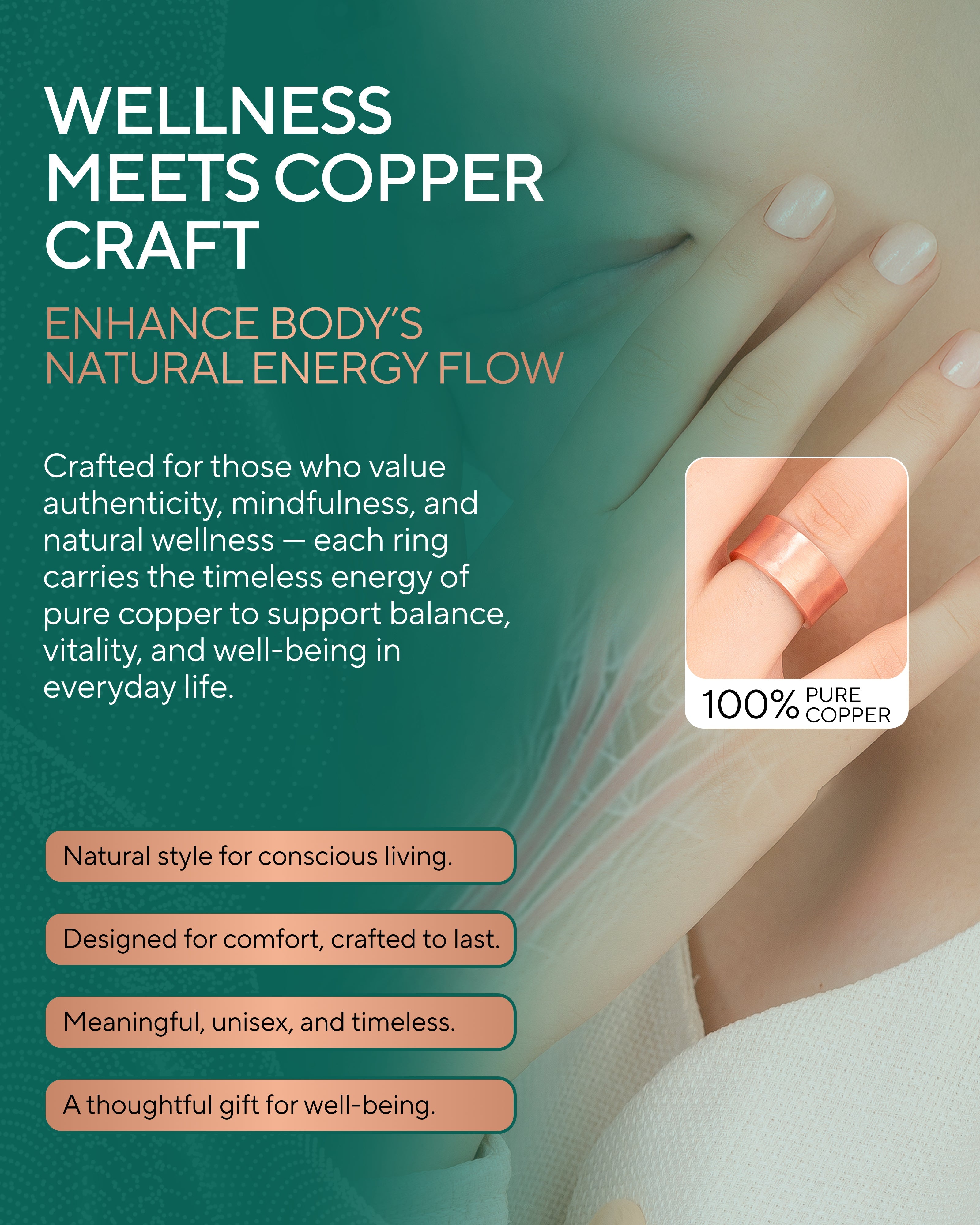 Pure Copper Rings – Hammered (10mm)