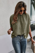 Mock Neck Batwing Sleeve Solid Loose Blouse See size chart under “more details”