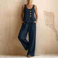 Women's Cotton Linen Sleeveless Tank Top & Pants Two-Piece Set